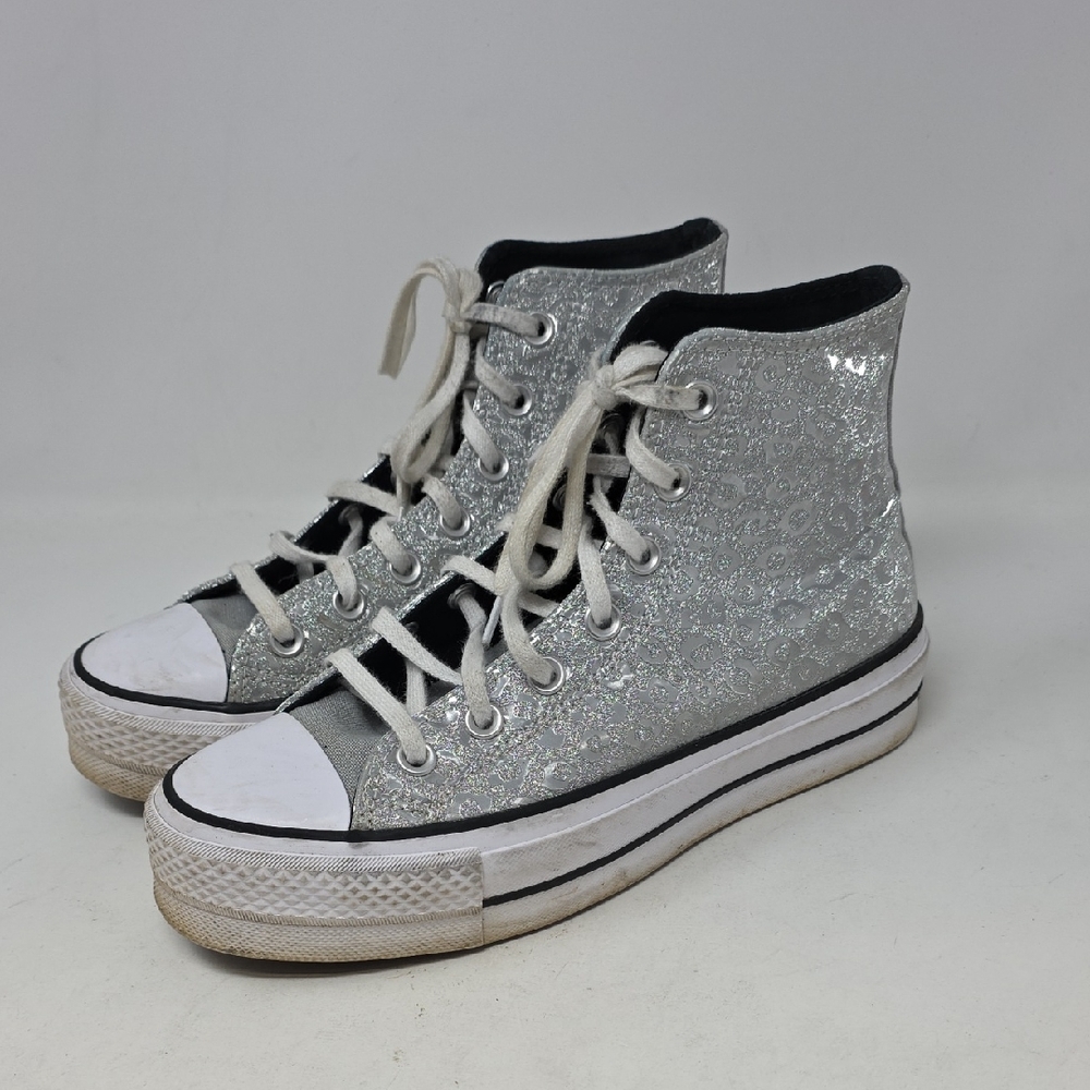 Converse Platform Silver Sparkly High-Top Sneakers Size 7